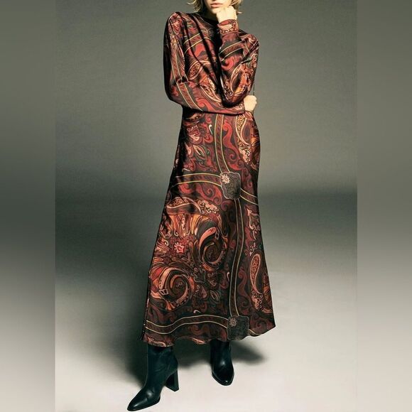 Zara satin printed long sleeve dress - Picture 8 of 14